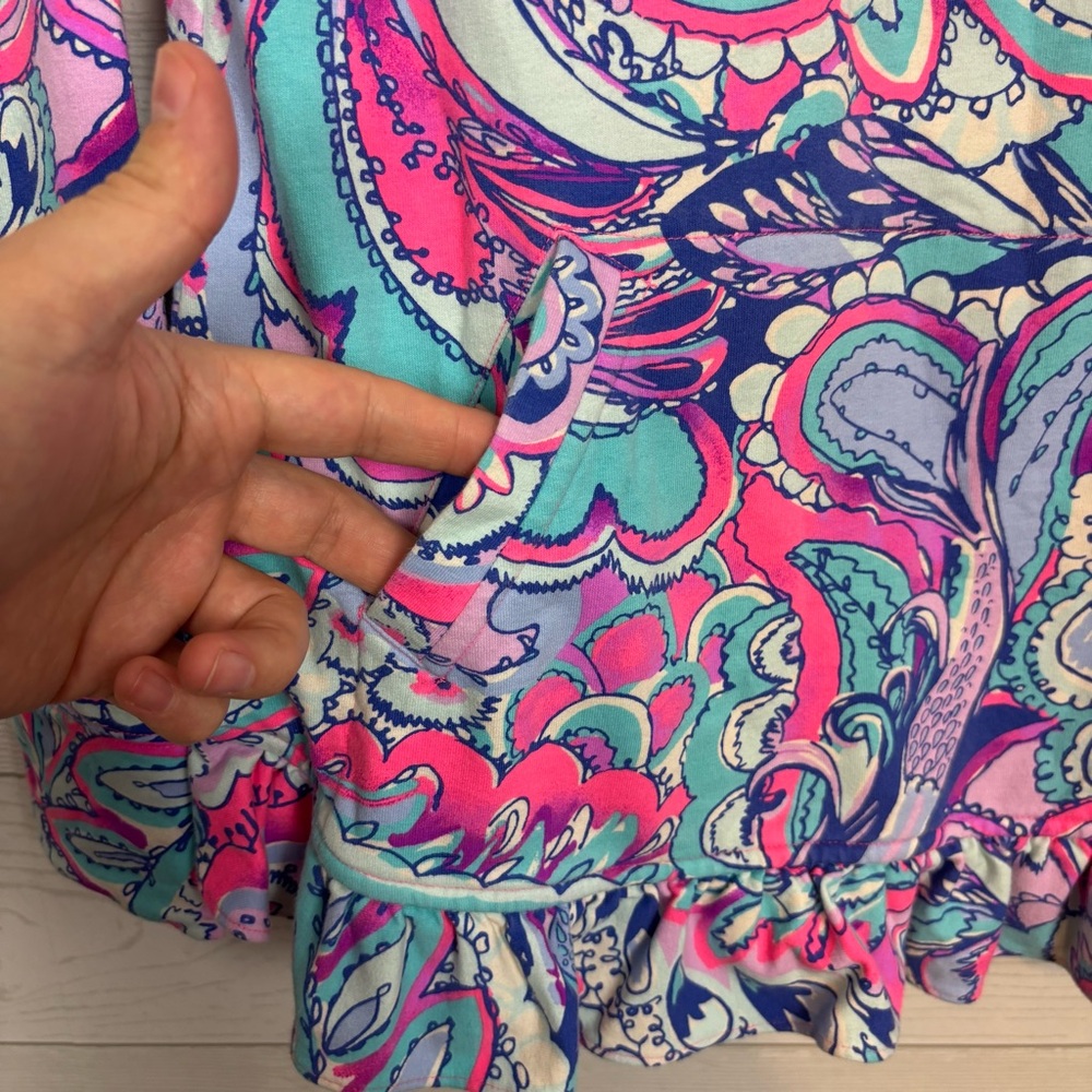 Lilly Pulitzer Killian Popover Pullover Pink Tropics Ruffle Hem Size XXS - Picture 2 of 11